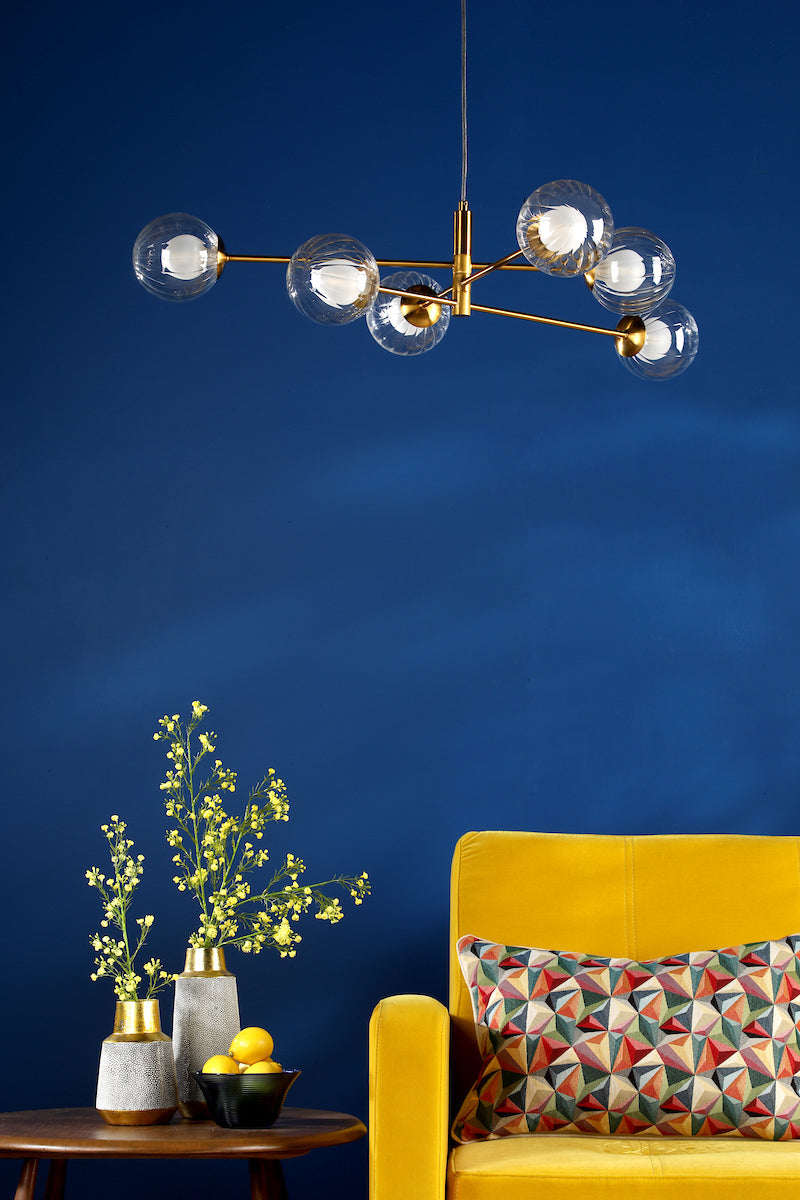 Dar Vignette 6 Light Pendant Aged Brass & Clear/Opal Glass – Amos