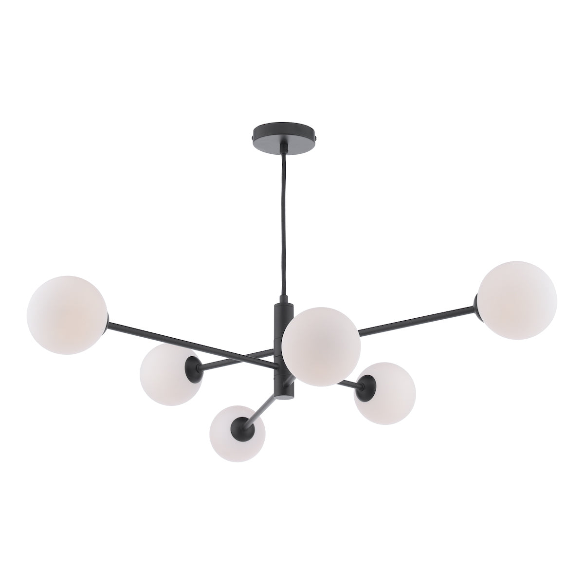 Dar Vignette 6 Light Pendant Matt Black & Opal Glass – Amos