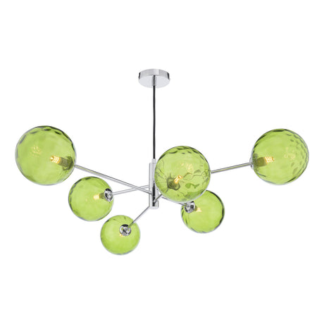 Dar Vignette 6 Light Pendant Polished Chrome & Green Dimpled Glass –  from Amos Lighting + Home