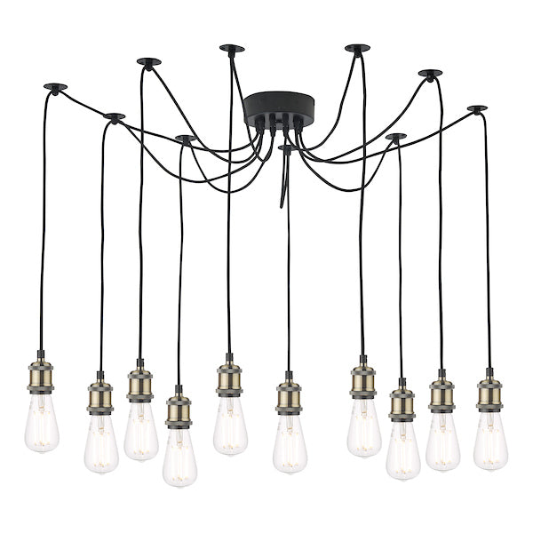 Dar Waco 10 Light Spider Pendant Black & Antique Brass –  from Amos Lighting + Home