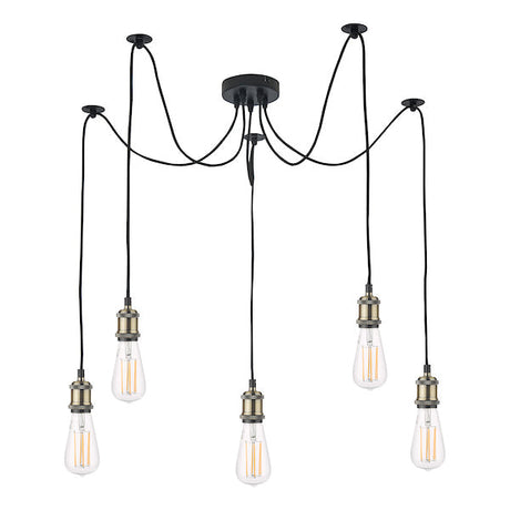 Dar Waco 5 Light Spider Pendant Black & Antique Brass –  from Amos Lighting + Home