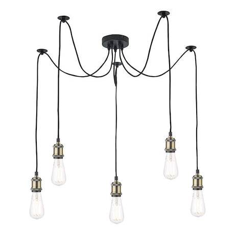 Dar Waco 5 Light Spider Pendant Black & Antique Brass –  from Amos Lighting + Home