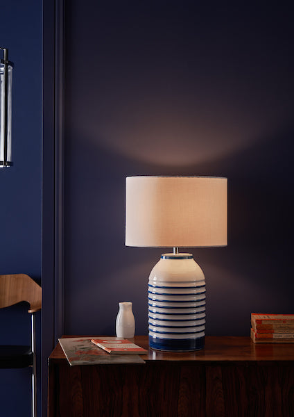 Dar Zabe Table Lamp White and Blue Stripe with Shade –  from Amos Lighting + Home