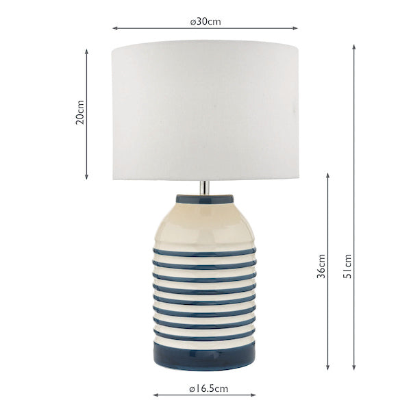 Dar Zabe Table Lamp White and Blue Stripe with Shade –  from Amos Lighting + Home