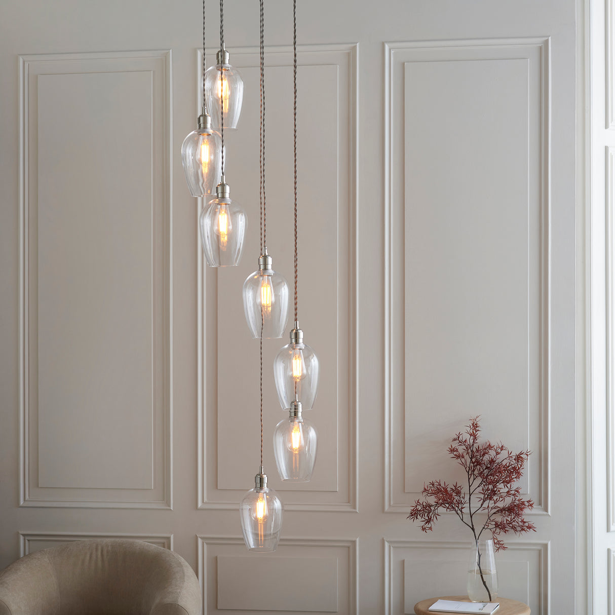 Amos Lucid Bright Nickel & Clear Glass 7 Light Cascade