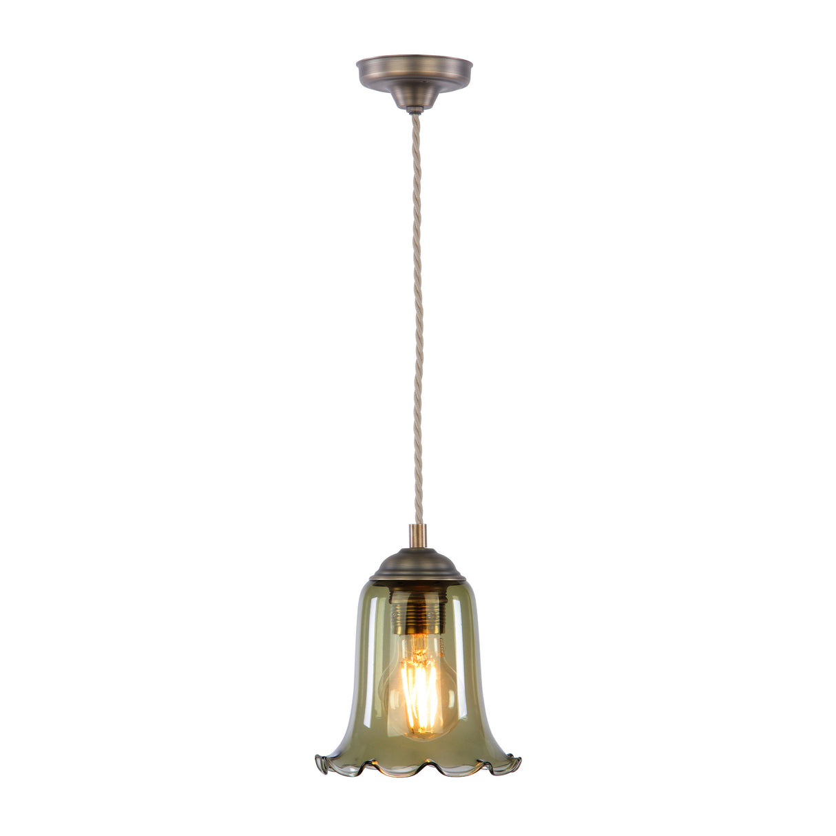 David Hunt Ebba Pendant Moss Glass and Antique Brass