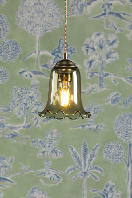 David Hunt Ebba Pendant Moss Glass and Antique Brass