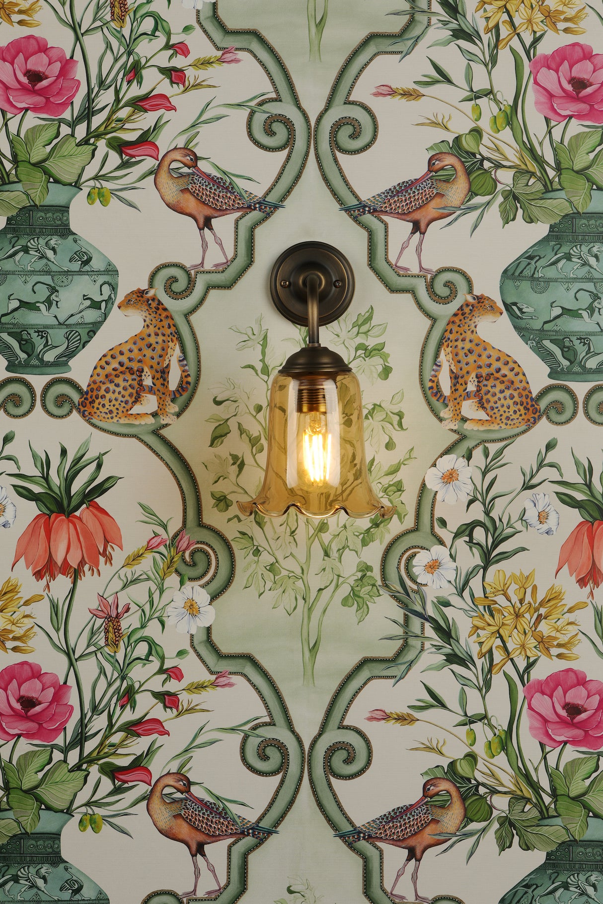 David Hunt Ebba Wall Light Tobacco Glass and Antique Brass