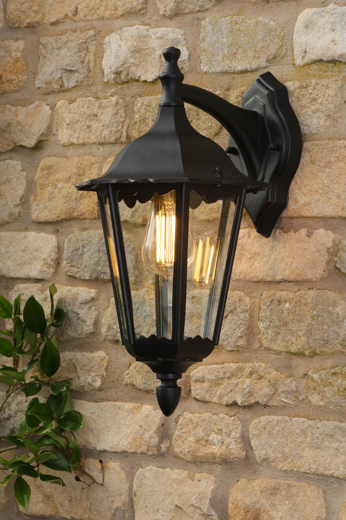Dar Eddard Outdoor Wall Light Matt Black and Glass IP44