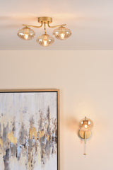 Dar Ede Wall Light Satin Gold and Amber Glass