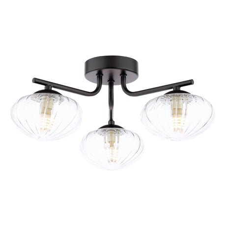 Dar Ede 3 Light Semi-Flush Matt Black and Glass