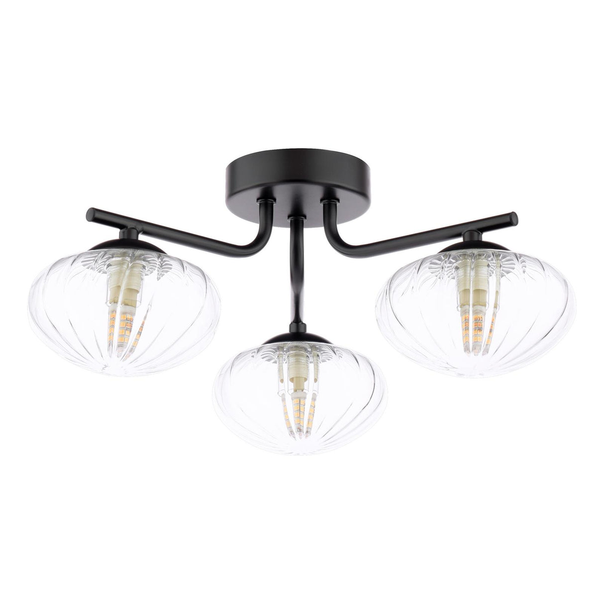Dar Ede 3 Light Semi-Flush Matt Black and Glass