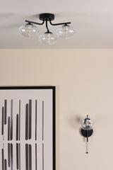 Dar Ede 3 Light Semi-Flush Matt Black and Glass