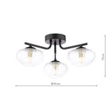 Dar Ede 3 Light Semi-Flush Matt Black and Glass