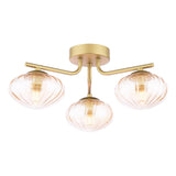 Dar Ede 3 Light Semi-Flush Satin Gold and Amber Glass