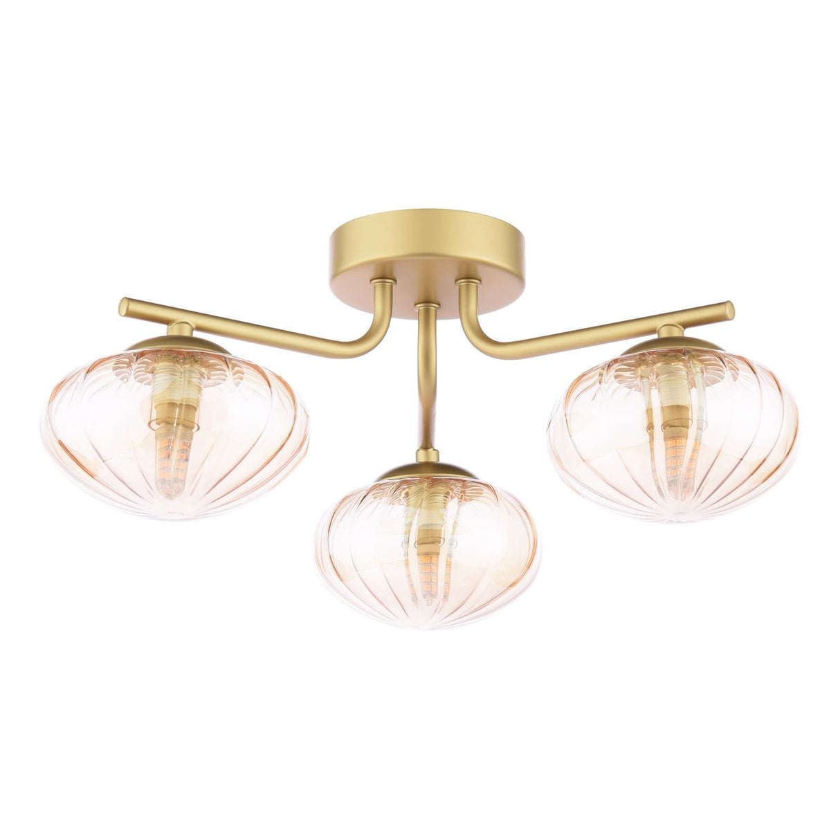 Dar Ede 3 Light Semi-Flush Satin Gold and Amber Glass
