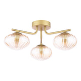 Dar Ede 3 Light Semi-Flush Satin Gold and Amber Glass
