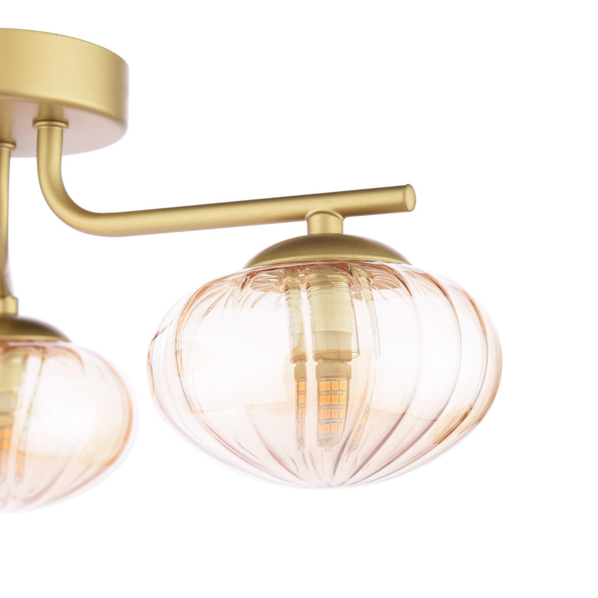 Dar Ede 3 Light Semi-Flush Satin Gold and Amber Glass