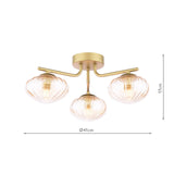 Dar Ede 3 Light Semi-Flush Satin Gold and Amber Glass