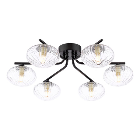 Dar Ede 6 Light Semi-Flush Matt Black and Glass