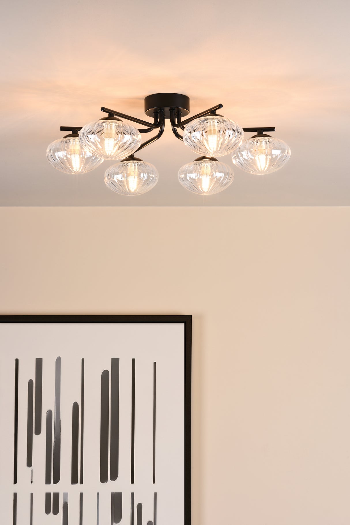 Dar Ede 6 Light Semi-Flush Matt Black and Glass