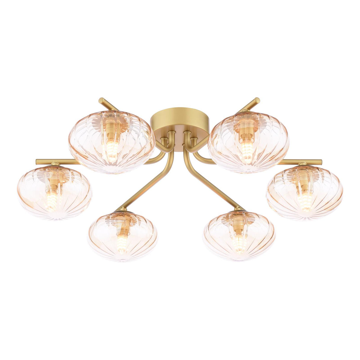 Dar Ede 6 Light Semi-Flush Satin Gold and Amber Glass