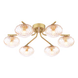 Dar Ede 6 Light Semi-Flush Satin Gold and Amber Glass