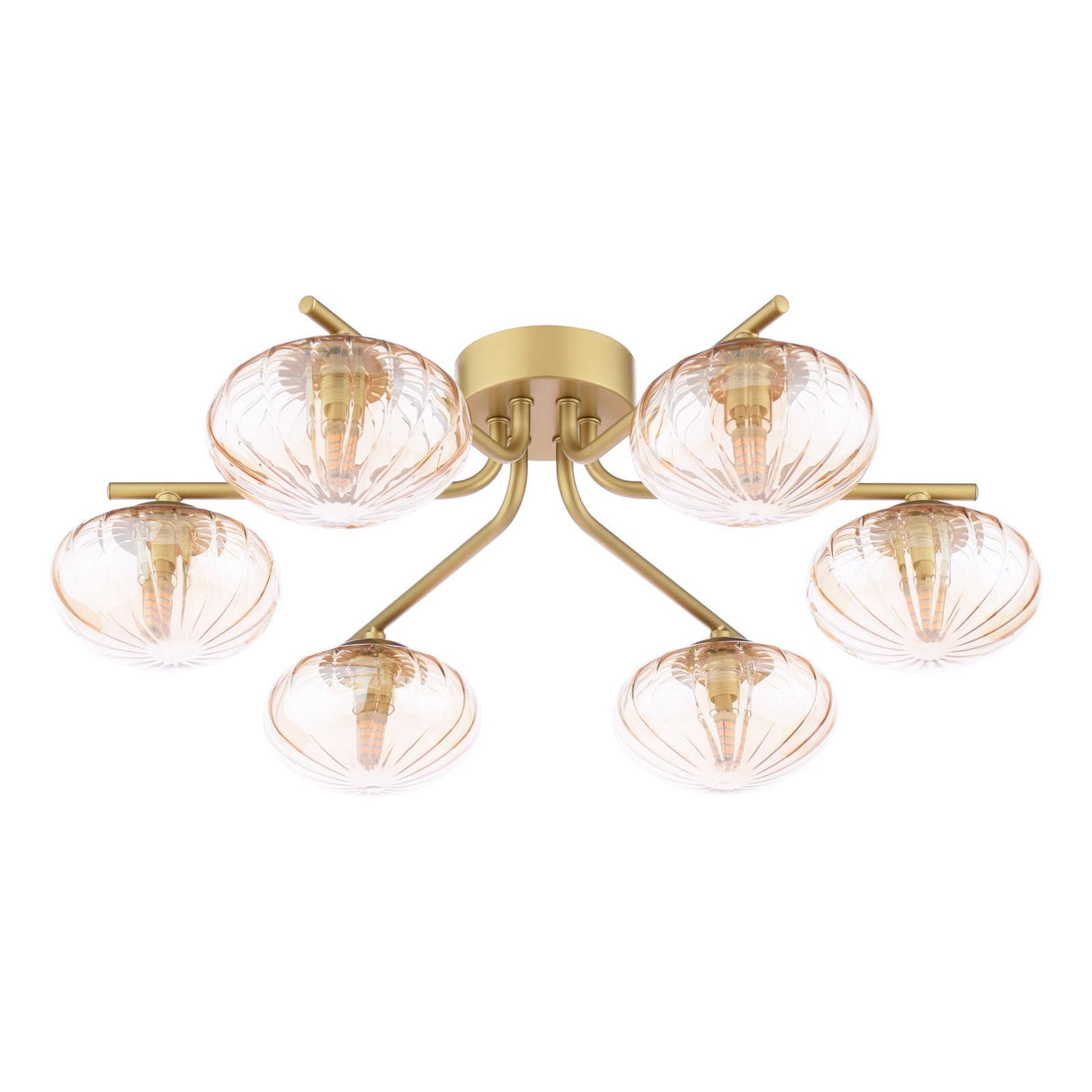 Dar Ede 6 Light Semi-Flush Satin Gold and Amber Glass
