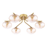 Dar Ede 6 Light Semi-Flush Satin Gold and Amber Glass