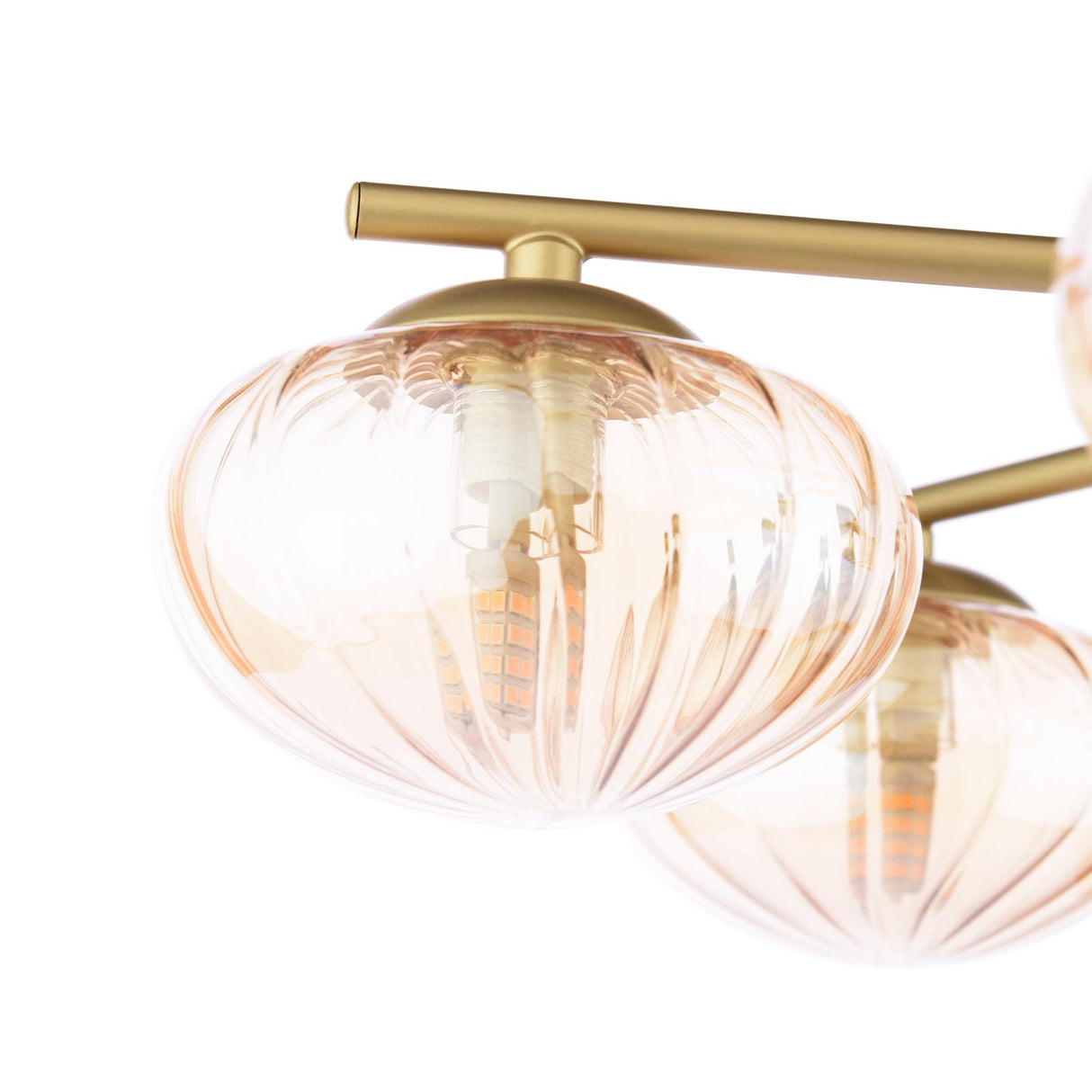Dar Ede 6 Light Semi-Flush Satin Gold and Amber Glass