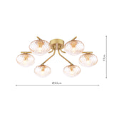 Dar Ede 6 Light Semi-Flush Satin Gold and Amber Glass