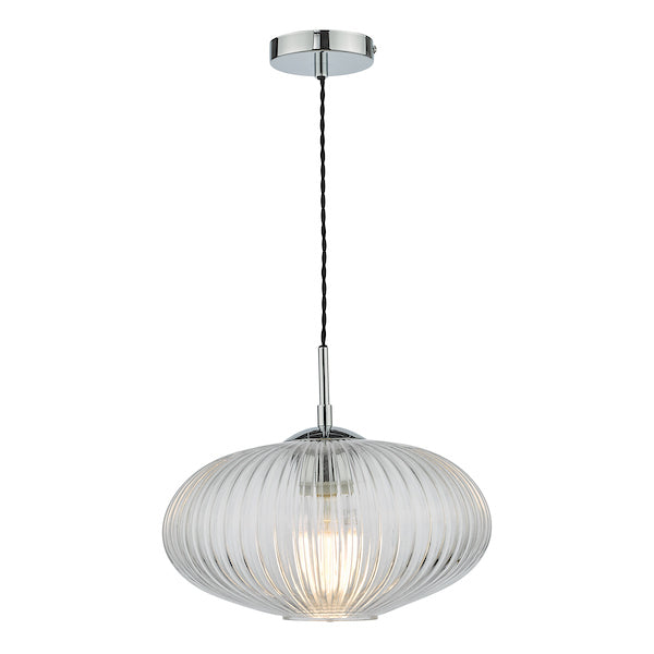 Dar Edmond Single Pendant Polished Chrome Ribbed Glass –  from Amos Lighting + Home