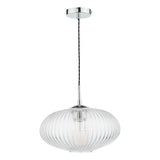 Dar Edmond Single Pendant Polished Chrome Ribbed Glass –  from Amos Lighting + Home