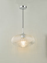 Dar Edmond Single Pendant Polished Chrome Ribbed Glass –  from Amos Lighting + Home