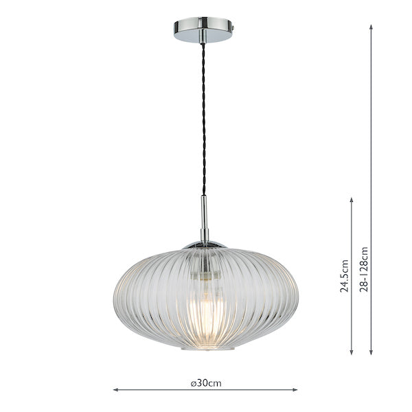 Dar Edmond Single Pendant Polished Chrome Ribbed Glass –  from Amos Lighting + Home