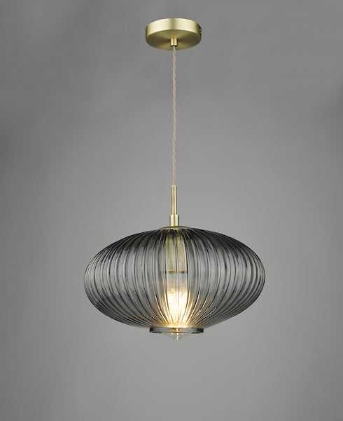 Dar Edmond 1 Light Pendant Smoked Glass Antique Brass Detail –  from Amos Lighting + Home