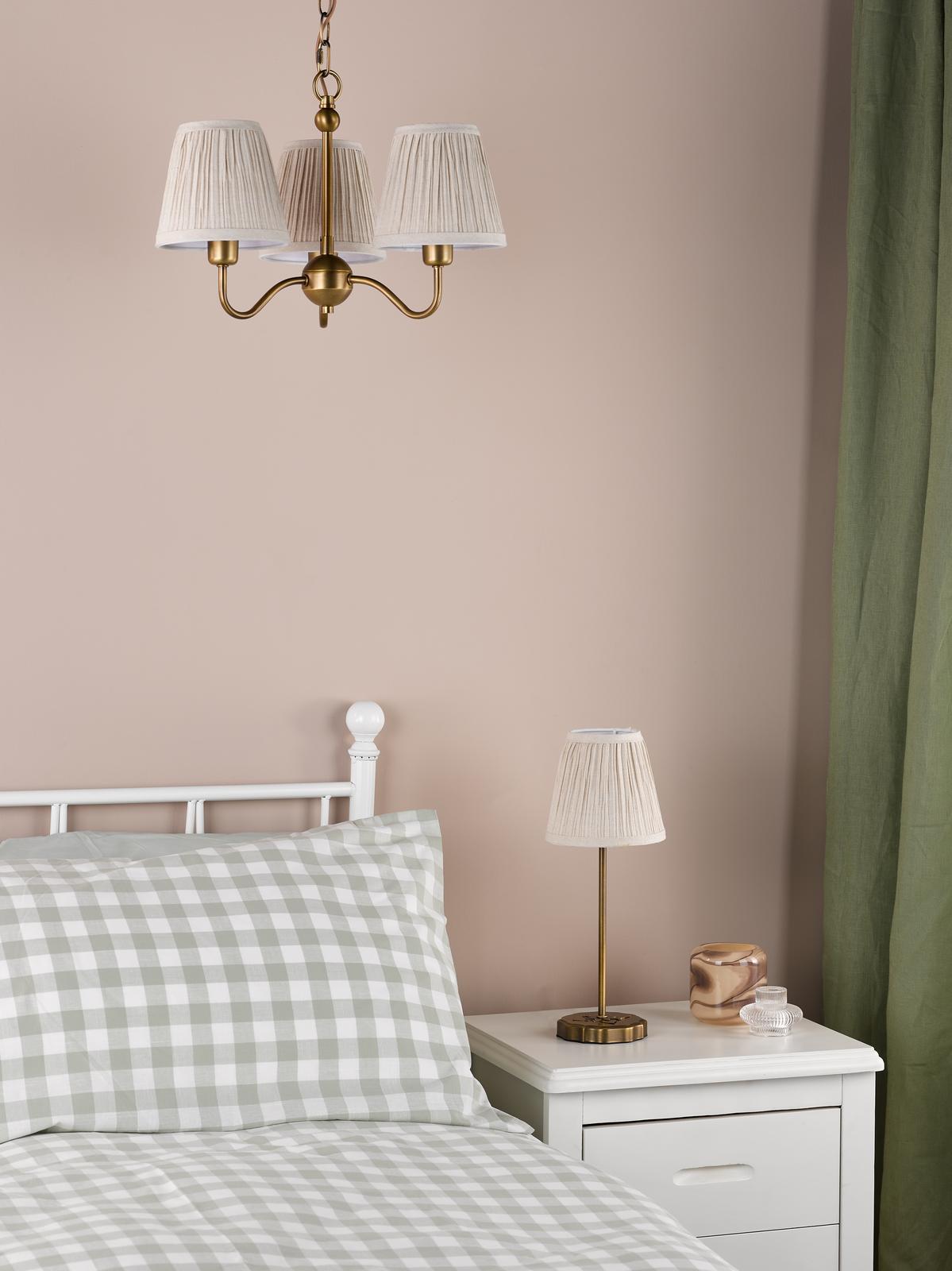 Dar Elara 3 Light Pendant Antique Bronze With Natural Linen Pleated Shades