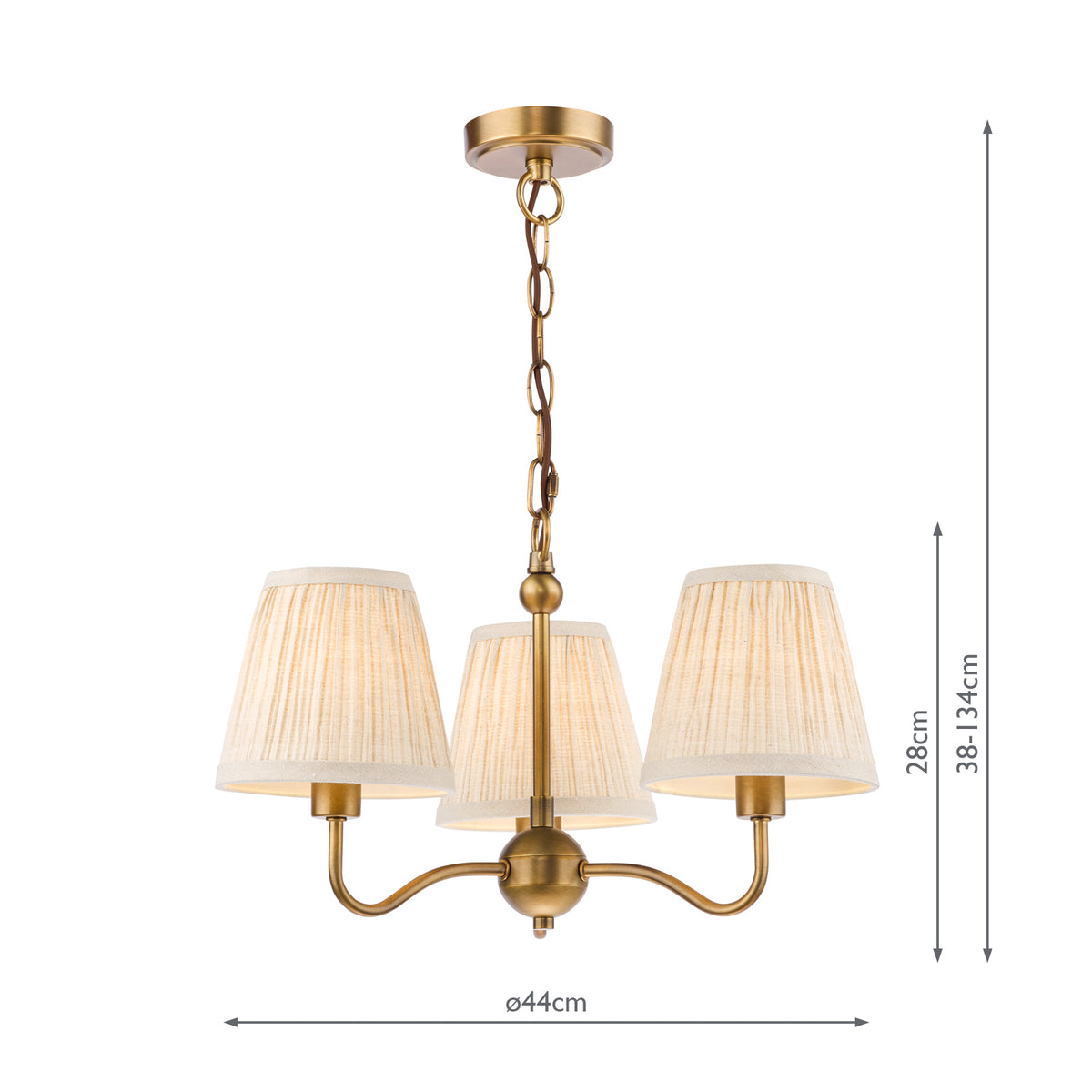Dar Elara 3 Light Pendant Antique Bronze With Natural Linen Pleated Shades