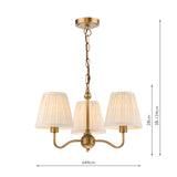 Dar Elara 3 Light Pendant Antique Bronze With Natural Linen Pleated Shades