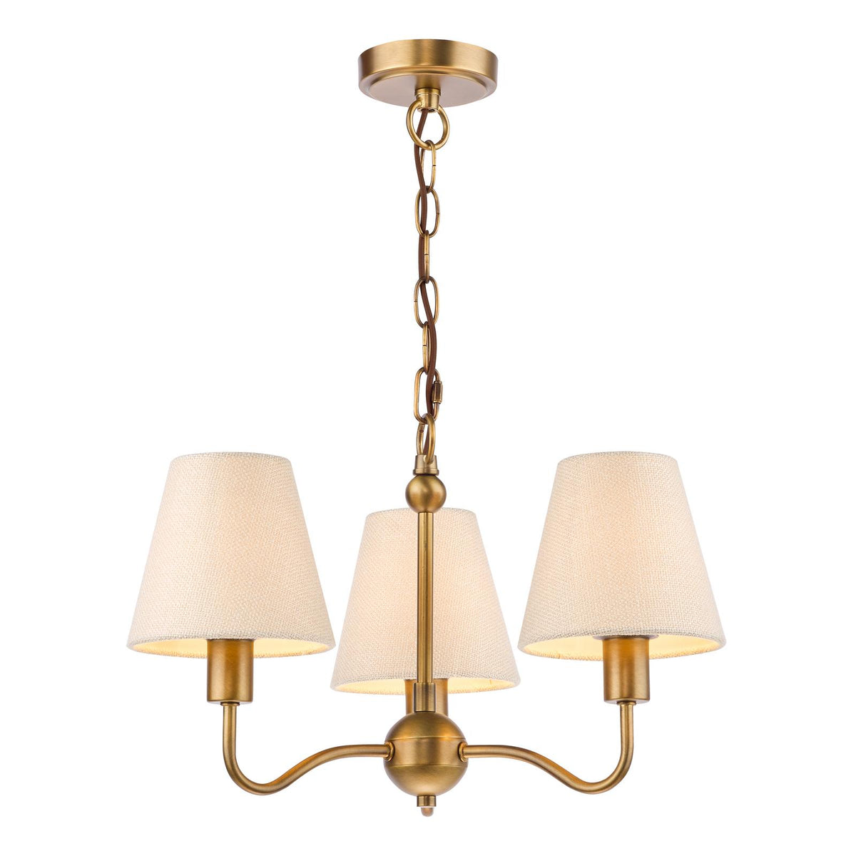 Dar Elara 3 Light Pendant Antique Bronze With Linen Hardback Shades