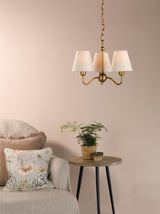 Dar Elara 3 Light Pendant Antique Bronze With Linen Hardback Shades