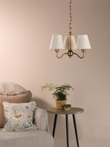 Dar Elara 3 Light Pendant Antique Bronze With Linen Hardback Shades