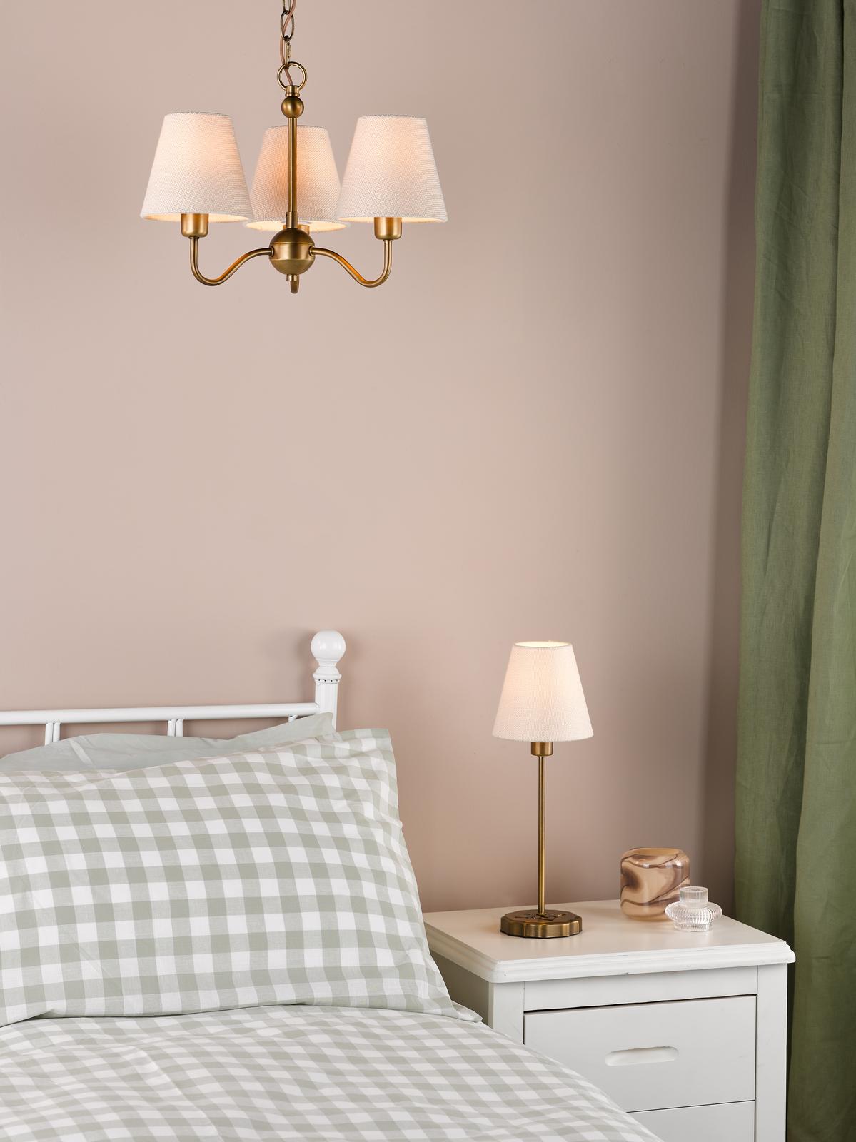 Dar Elara 3 Light Pendant Antique Bronze With Linen Hardback Shades