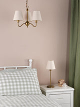 Dar Elara 3 Light Pendant Antique Bronze With Linen Hardback Shades
