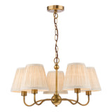 Dar Elara 5 Light Pendant Antique Bronze With Natural Linen Pleated Shades