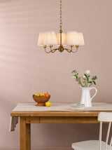Dar Elara 5 Light Pendant Antique Bronze With Natural Linen Pleated Shades