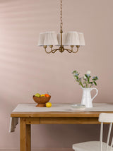 Dar Elara 5 Light Pendant Antique Bronze With Natural Linen Pleated Shades