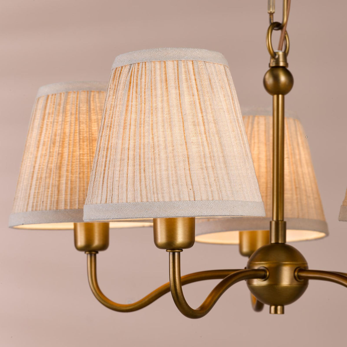 Dar Elara 5 Light Pendant Antique Bronze With Natural Linen Pleated Shades