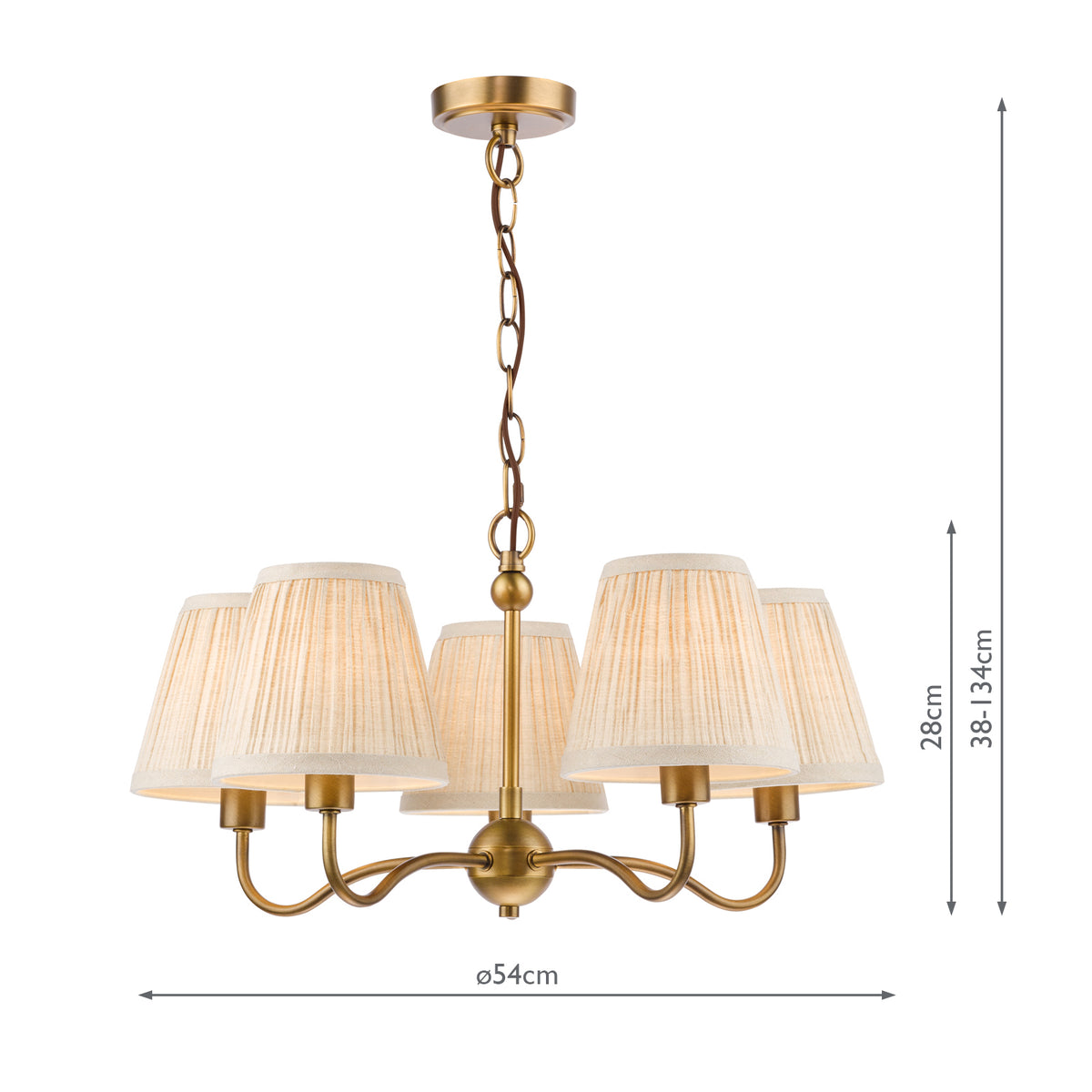 Dar Elara 5 Light Pendant Antique Bronze With Natural Linen Pleated Shades