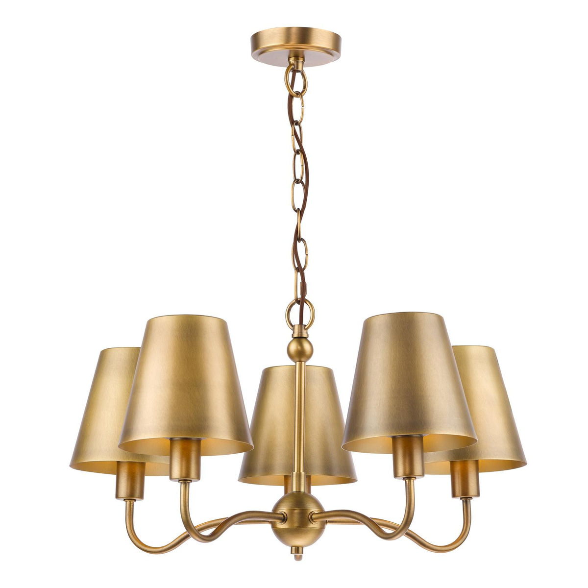 Dar Elara 5 Light Pendant Antique Bronze With Bronze Metal Shades